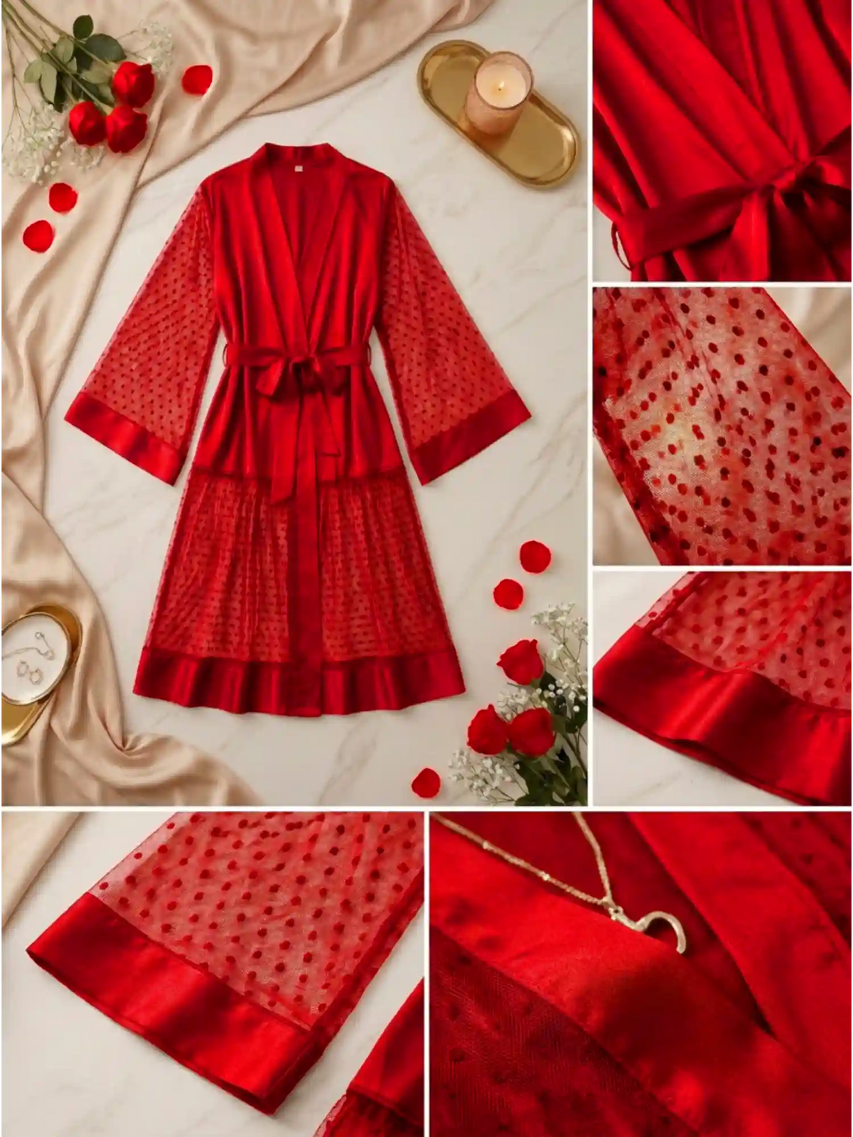 POLKA DOT SATIN MESH ROBE