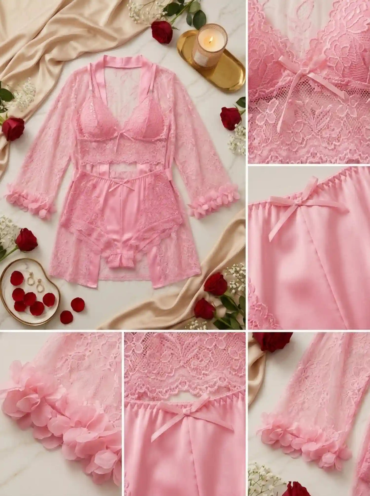 SHEER LACE LINGERIE & ROBE SET