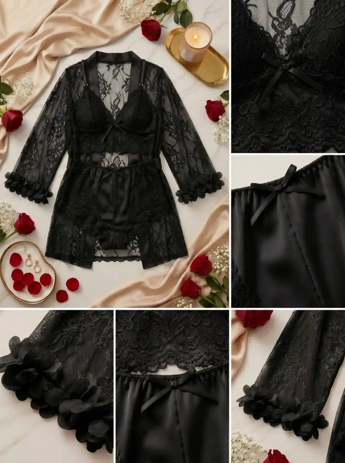SHEER LACE LINGERIE & ROBE SET
