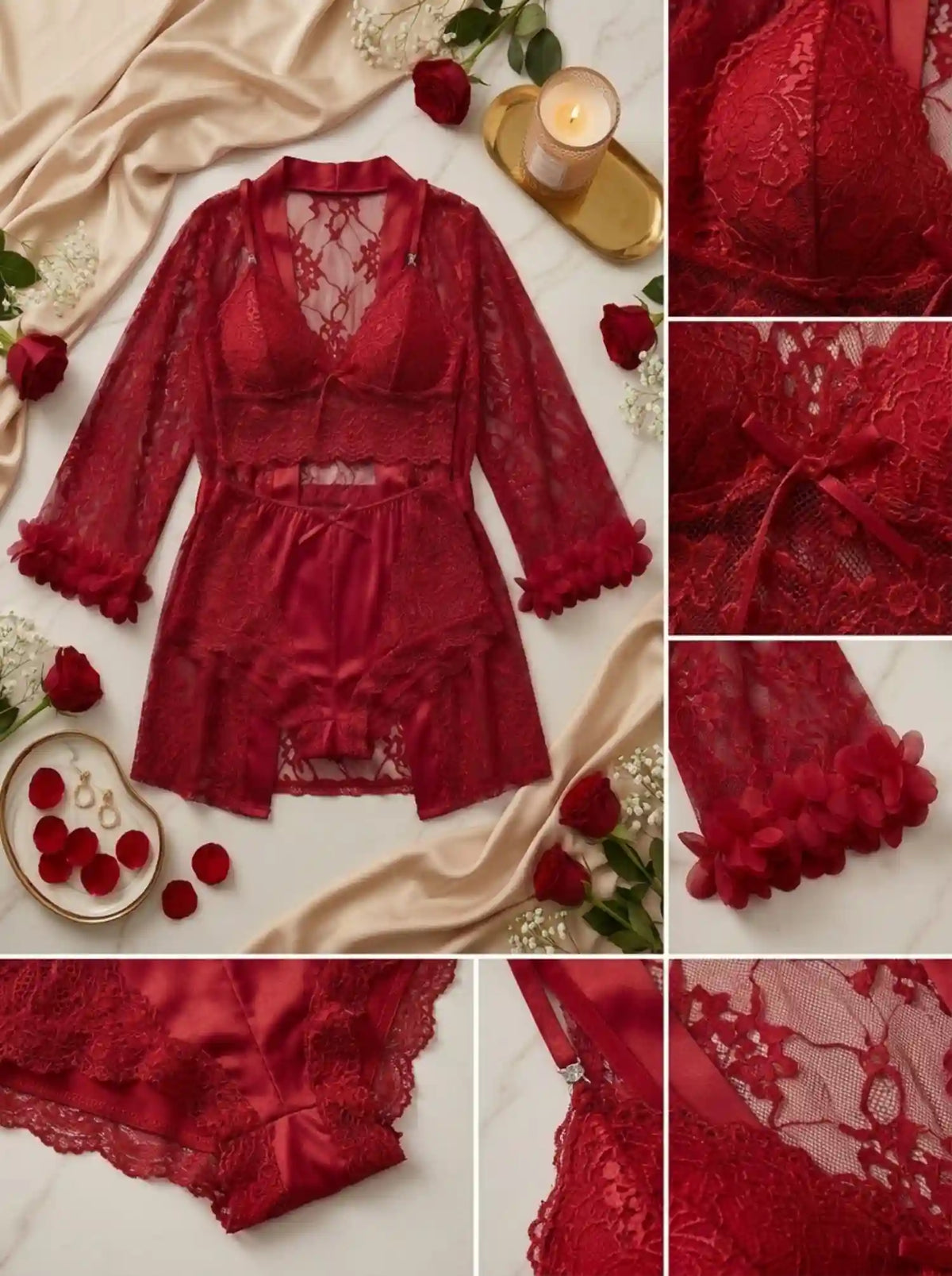 SHEER LACE LINGERIE & ROBE SET
