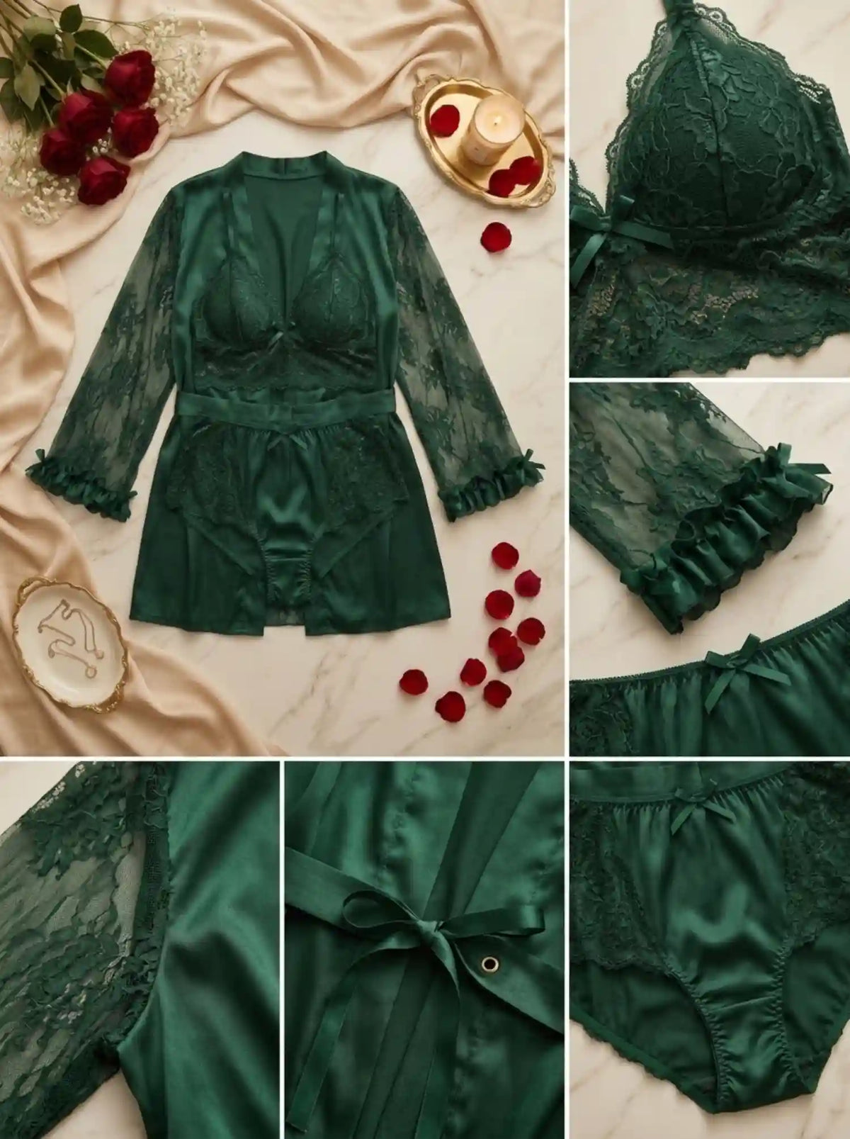 SHEER LACE LINGERIE & ROBE SET