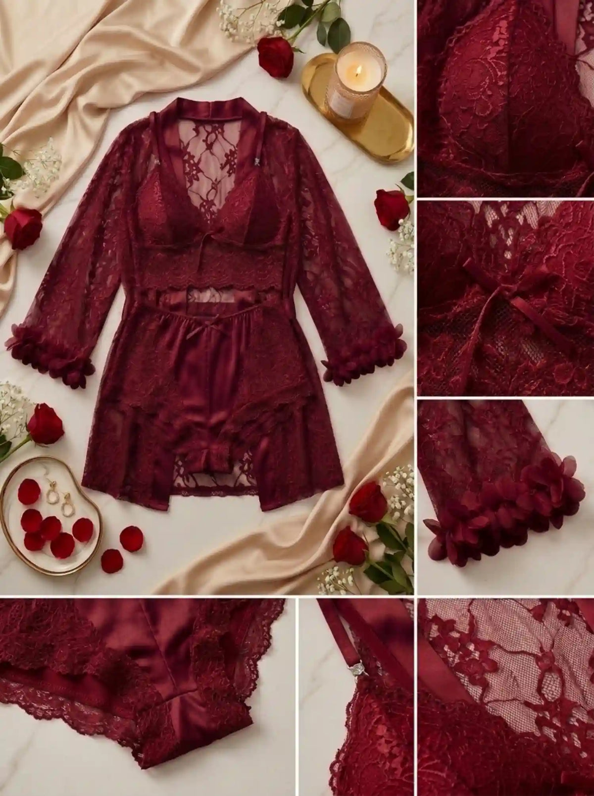 SHEER LACE LINGERIE & ROBE SET
