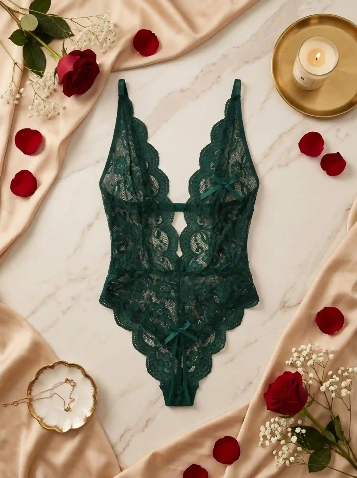 NIGHT ALLURE BACKLESS LACE BODYSUIT | GREEN