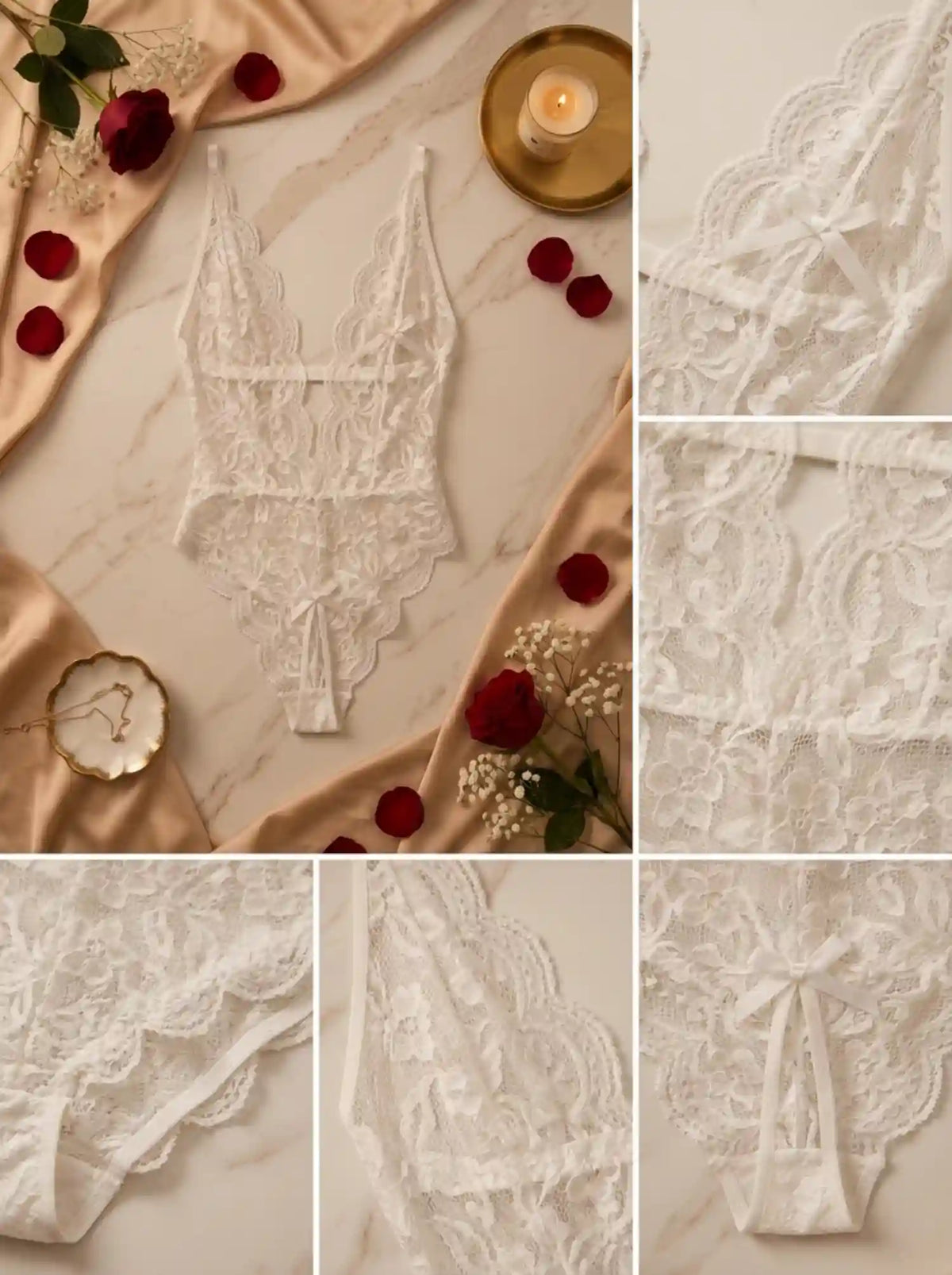 NIGHT ALLURE BACKLESS LACE BODYSUIT | WHITE