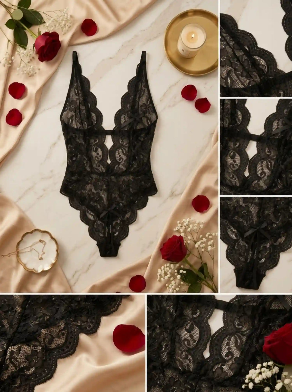 NIGHT ALLURE BACKLESS LACE BODYSUIT | BLACK
