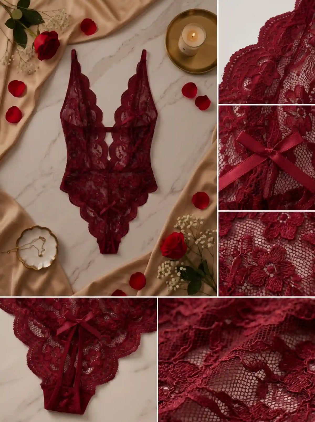 NIGHT ALLURE BACKLESS LACE BODYSUIT | RED