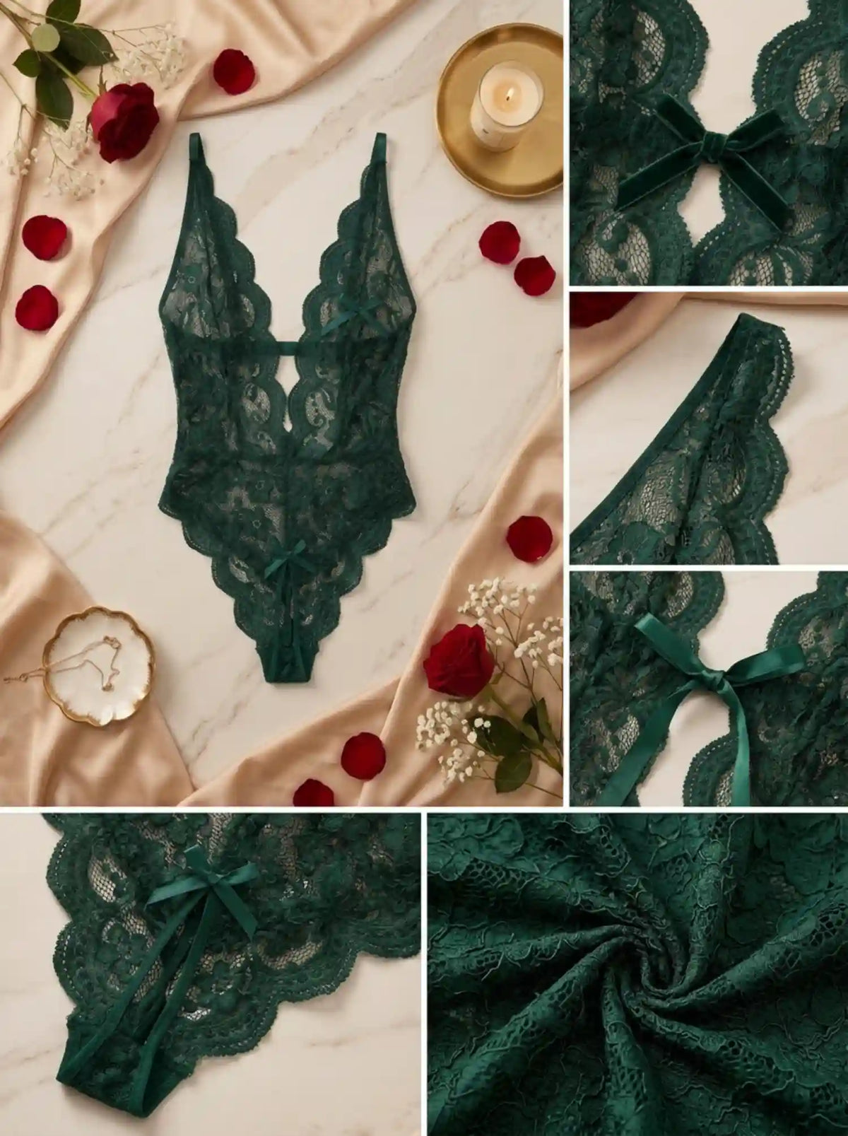NIGHT ALLURE BACKLESS LACE BODYSUIT | GREEN