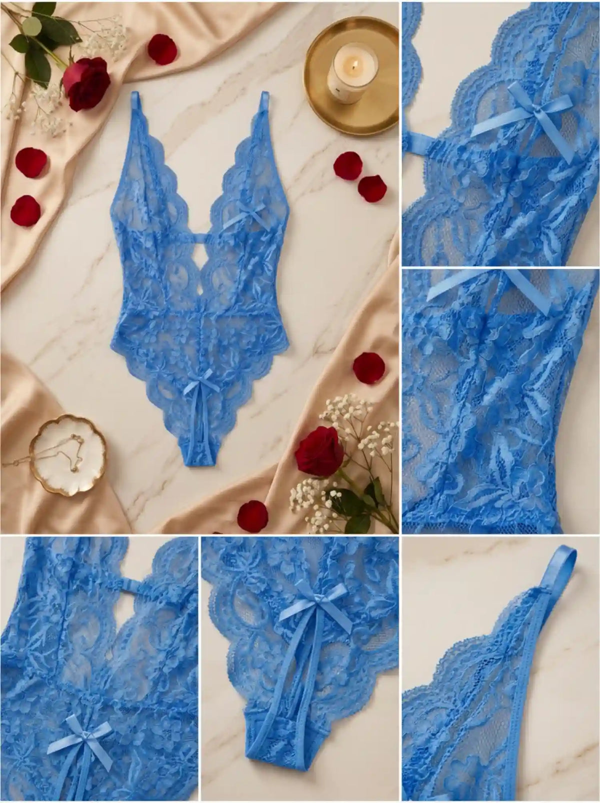 NIGHT ALLURE BACKLESS LACE BODYSUIT | BLUE