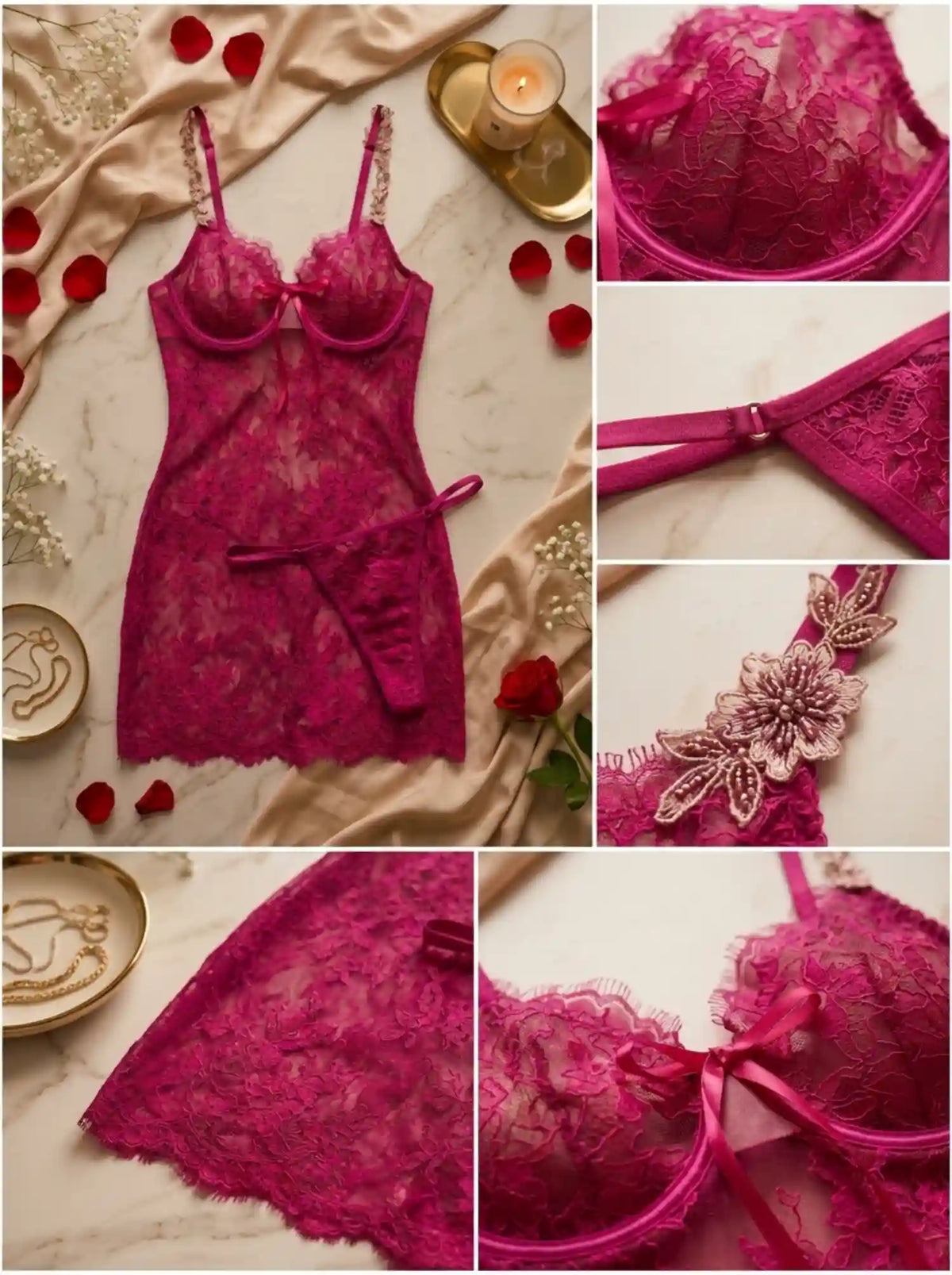BACKLESS LACE HALTER BABYDOLL | PINK