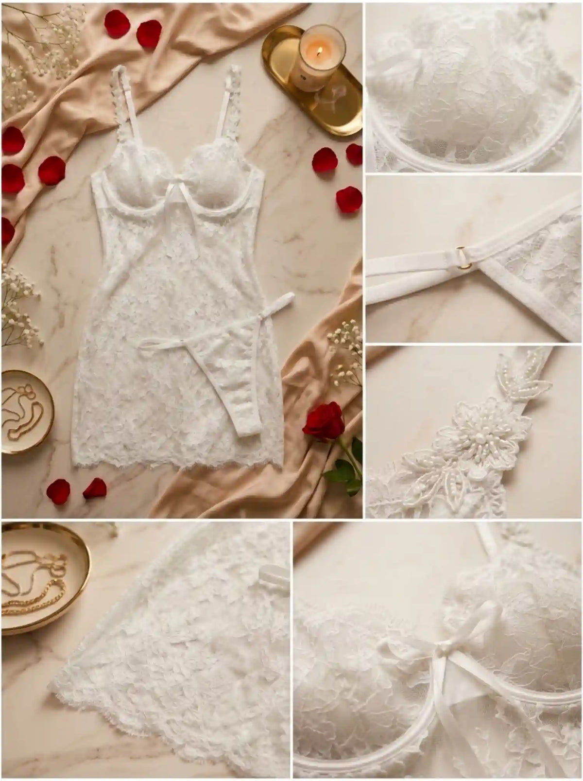 BACKLESS LACE HALTER BABYDOLL | WHITE