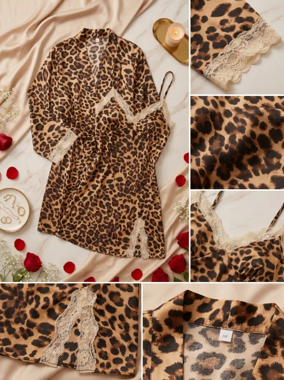 LUXE LEOPARD SATIN CAMI & ROBE SET