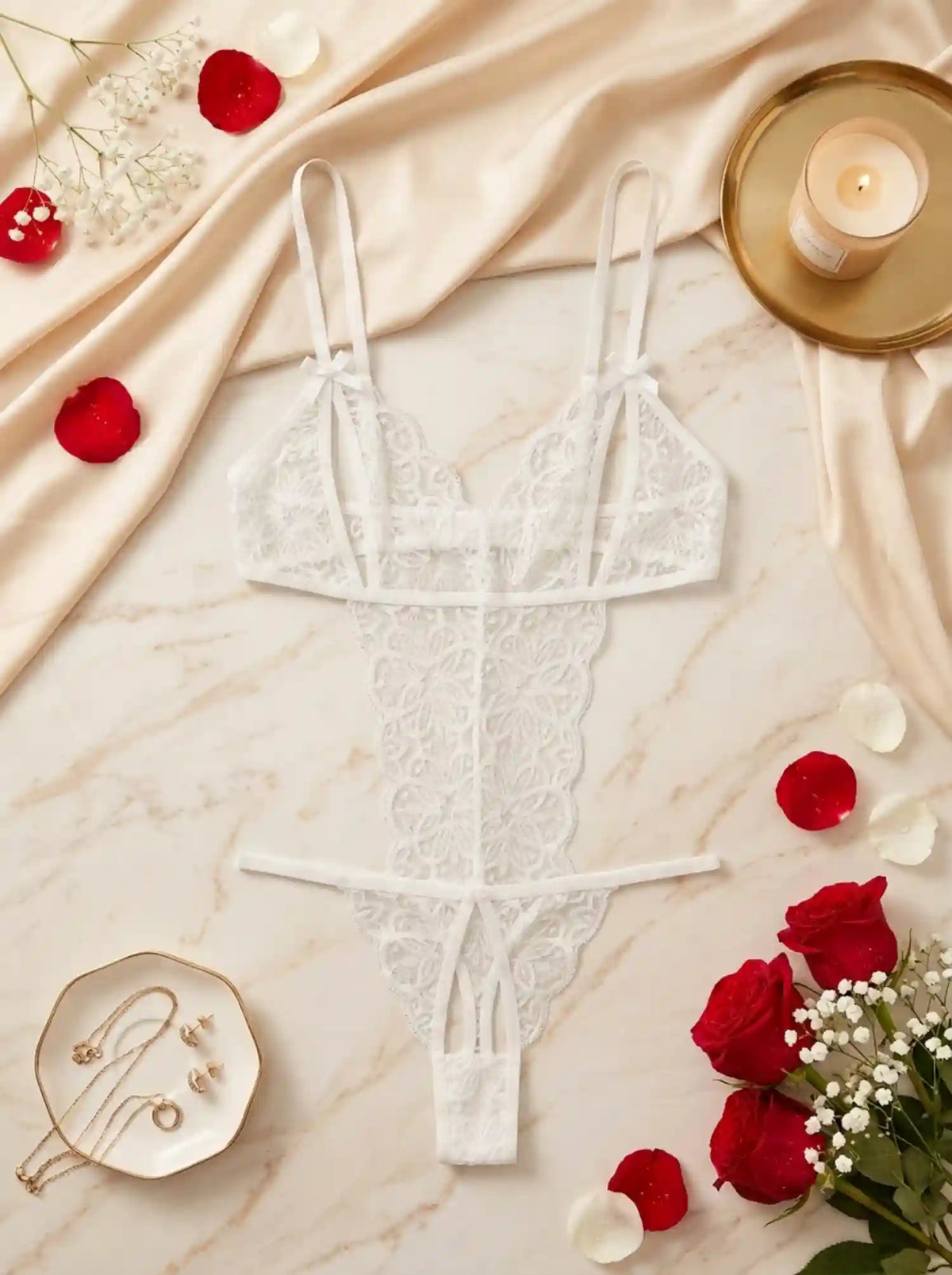 MIDNIGHT CUTOUT LACE BODYSUIT | WHITE