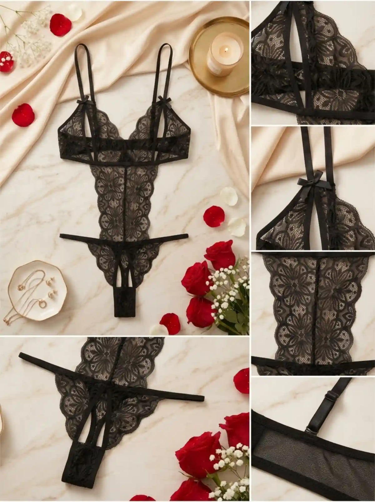 MIDNIGHT CUTOUT LACE BODYSUIT | BLACK