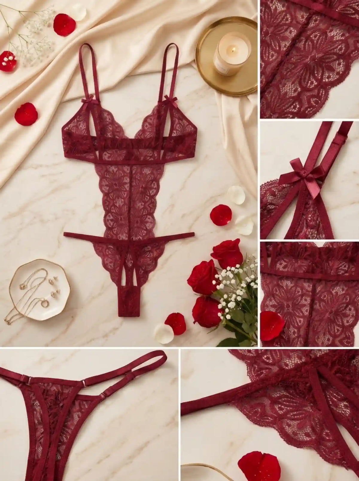 MIDNIGHT CUTOUT LACE BODYSUIT | RED