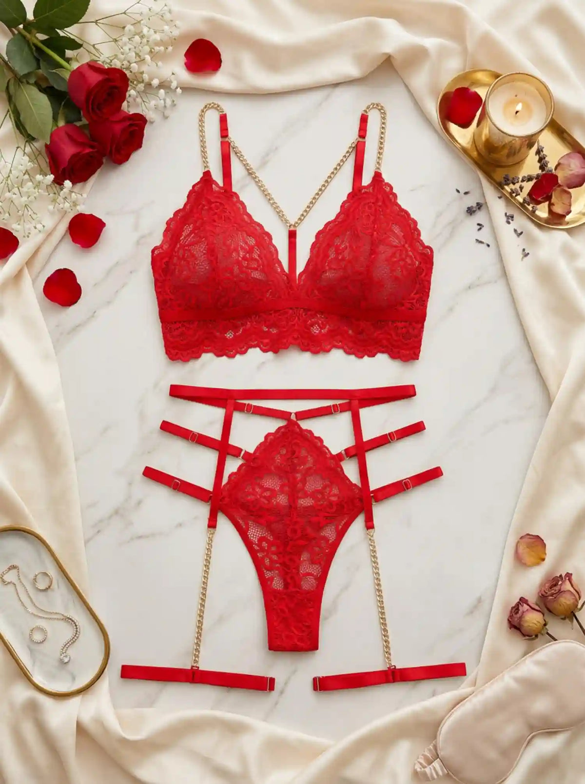 ALLURE CUTOUT LACE SET | RED