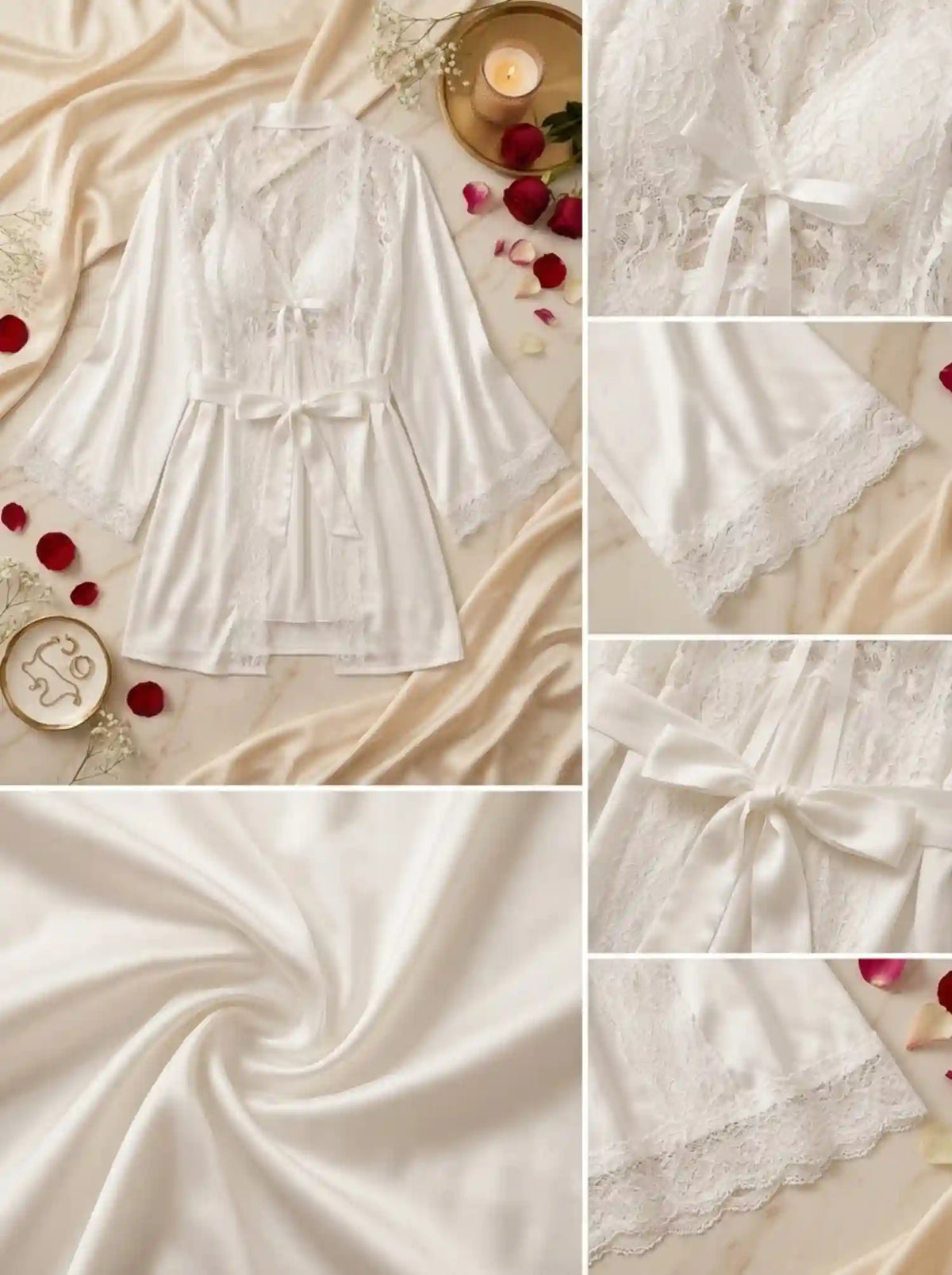 DUAL-TONE SATIN LACE CAMI & ROBE SET