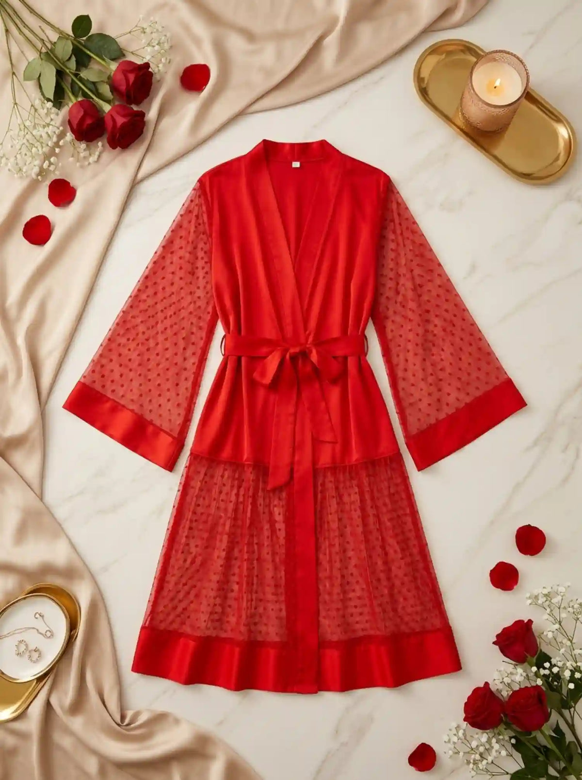 POLKA DOT SATIN MESH ROBE