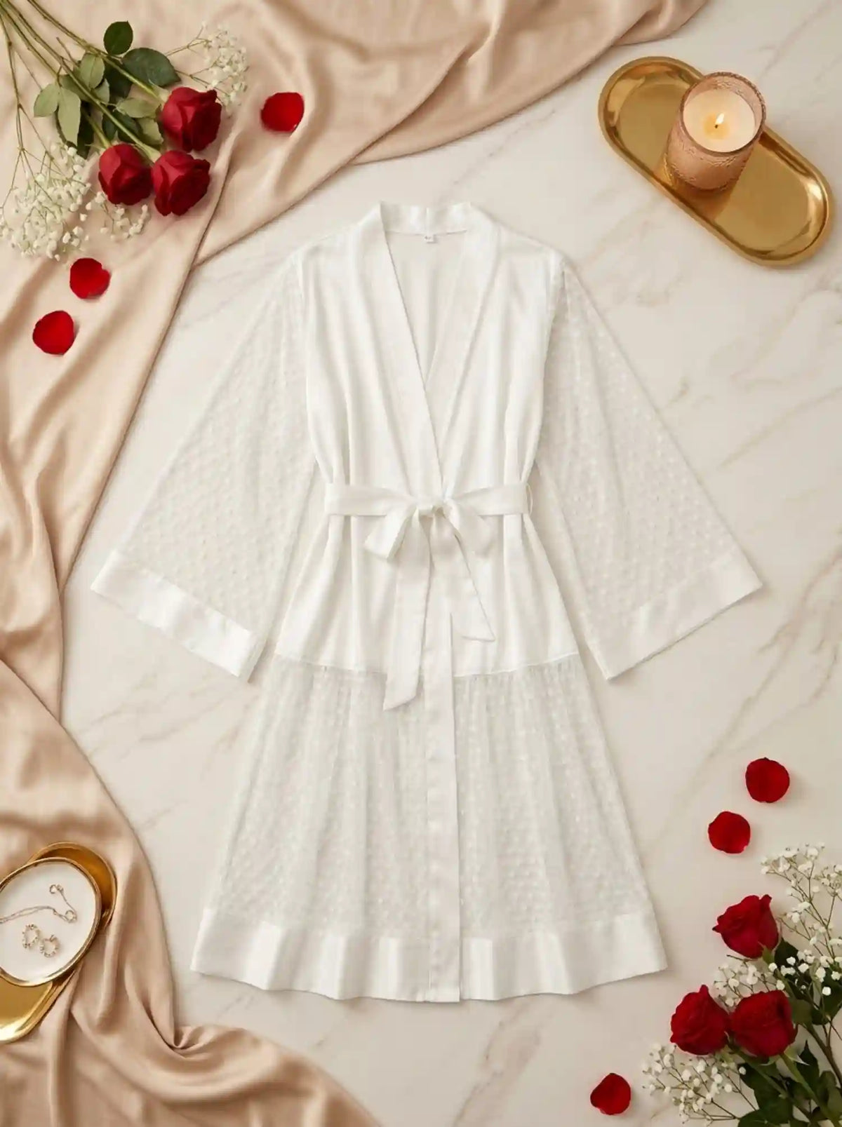 POLKA DOT SATIN MESH ROBE