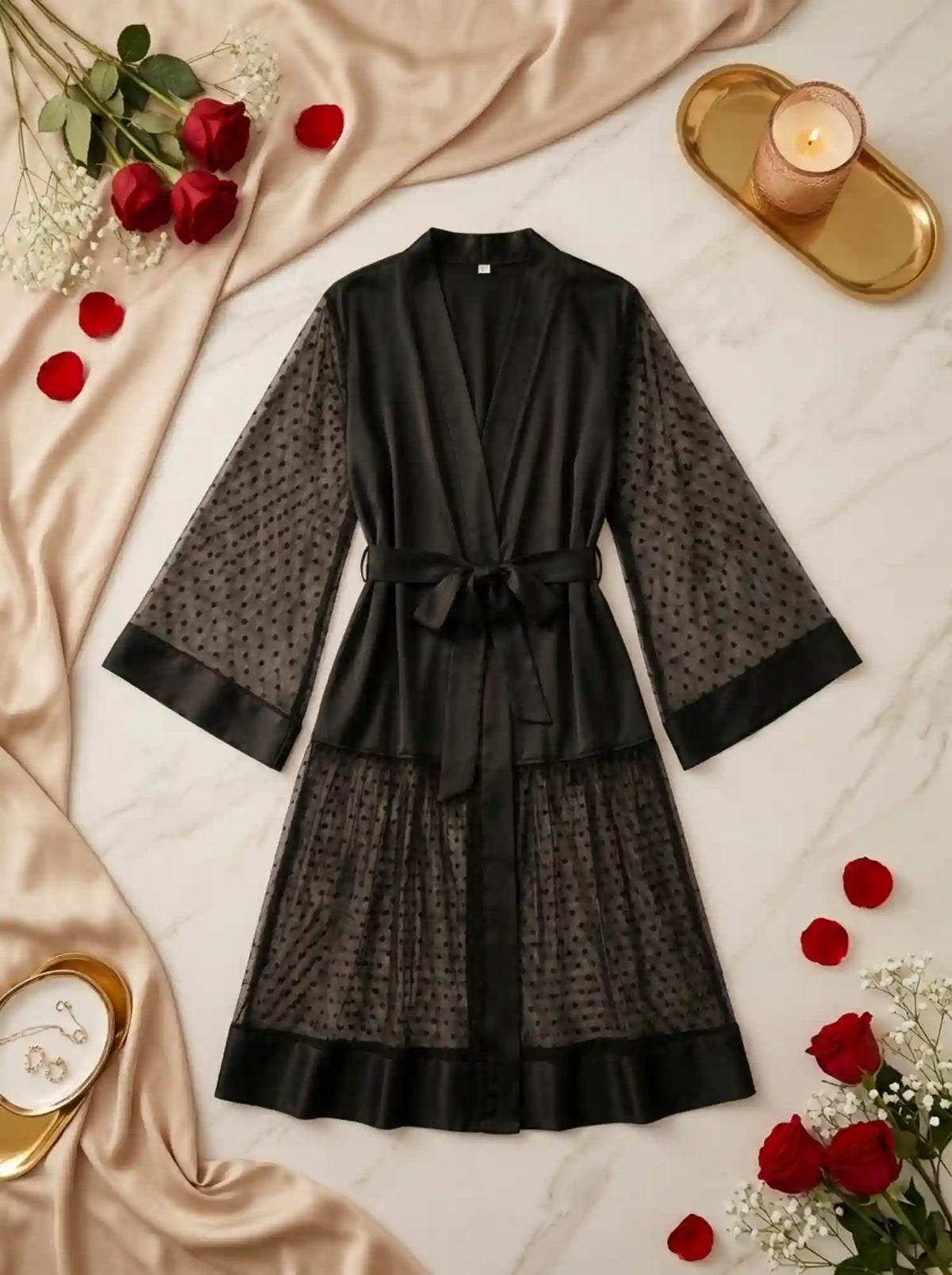 POLKA DOT SATIN MESH ROBE