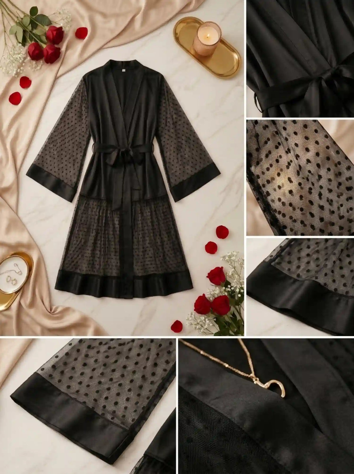 POLKA DOT SATIN MESH ROBE