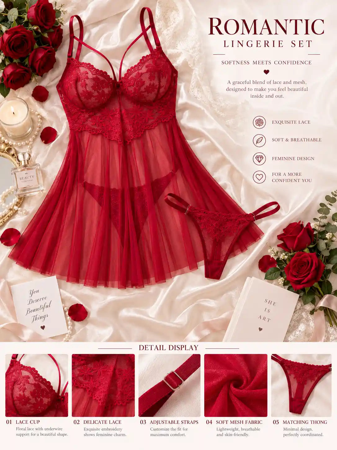 LACE MESH SHEER BABYDOLL DRESS