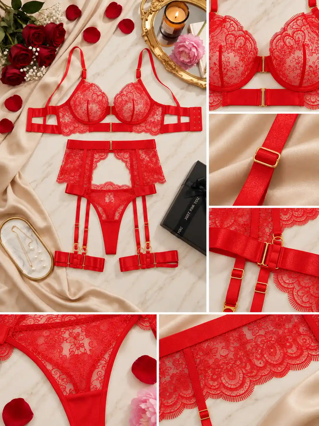 EMBROIDERED LACE FOUR-PIECE SET