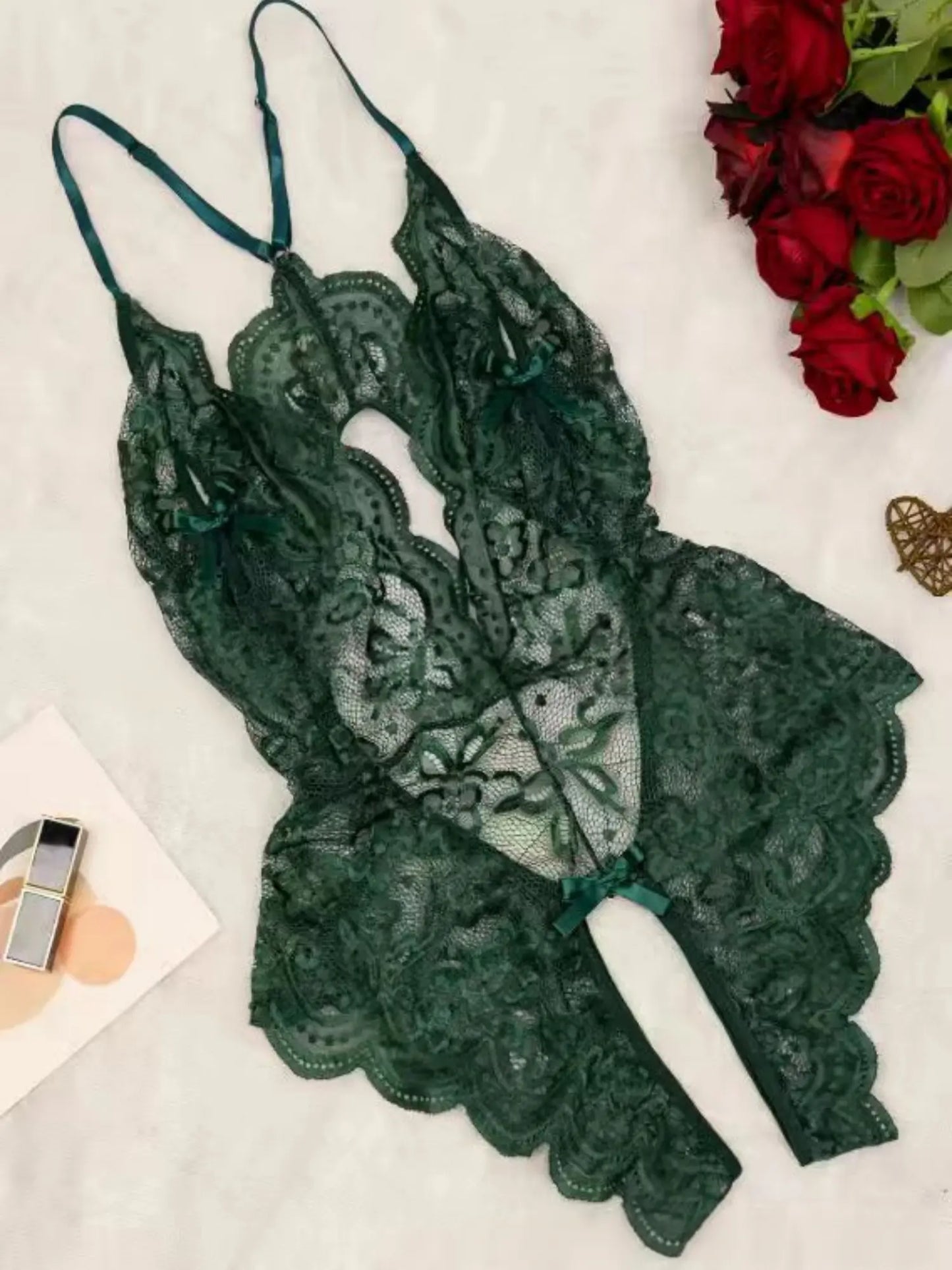 NIGHT ALLURE BACKLESS LACE BODYSUIT丨GREEN