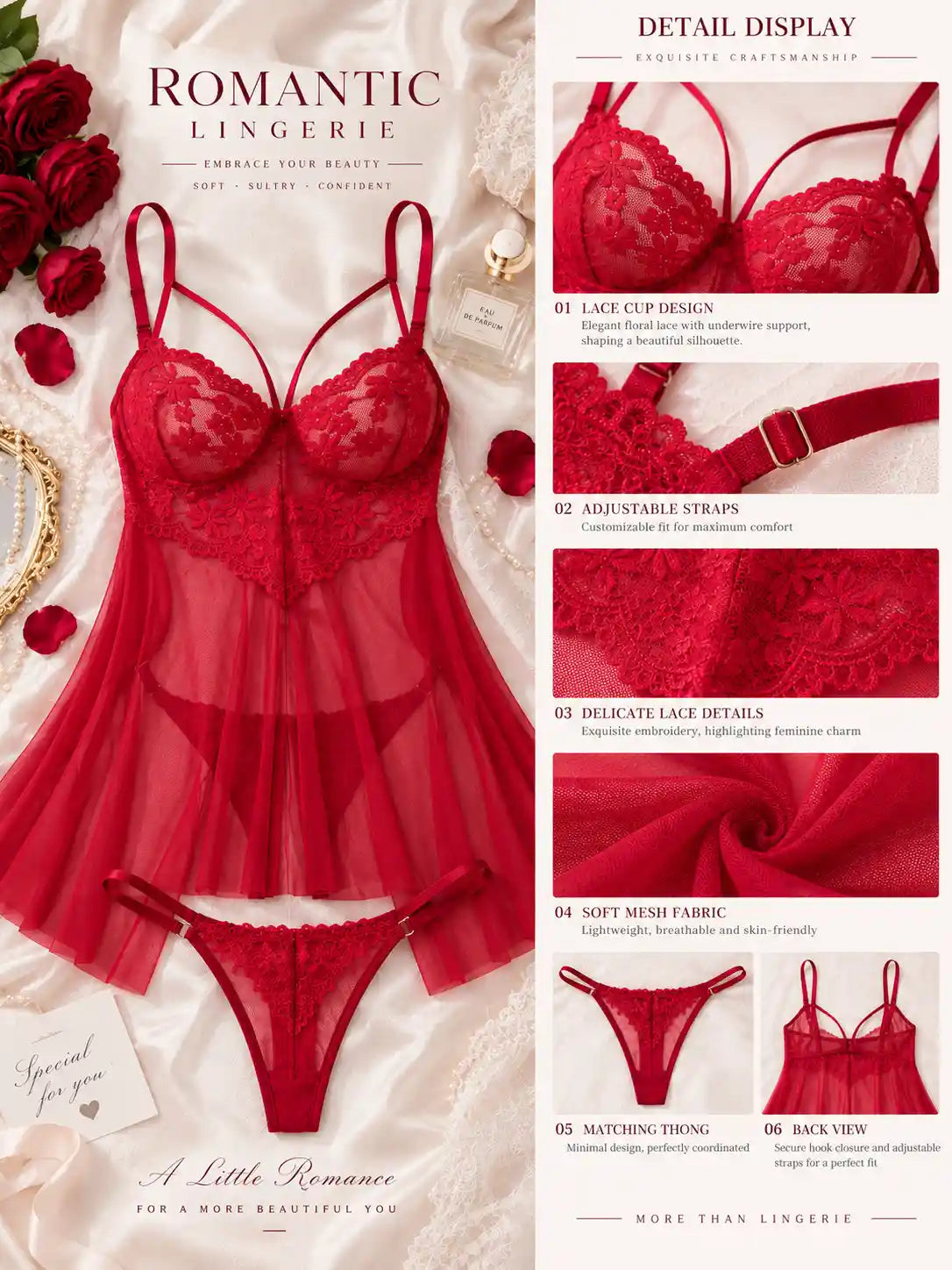 LACE MESH SHEER BABYDOLL DRESS