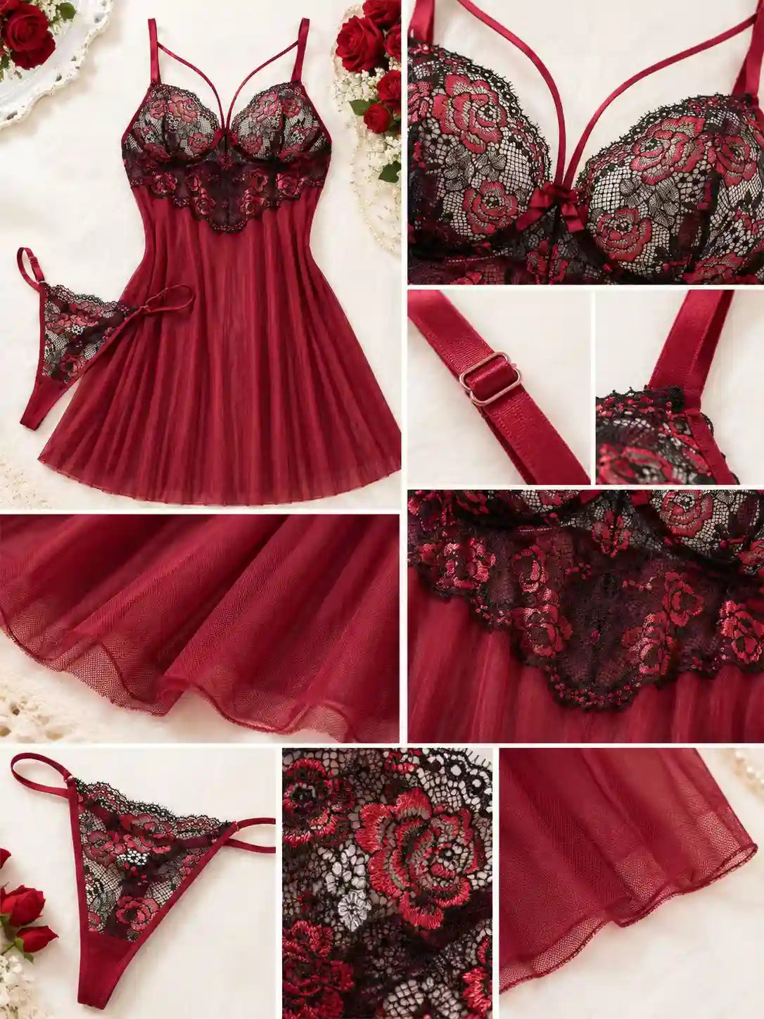 LACE MESH SHEER BABYDOLL DRESS