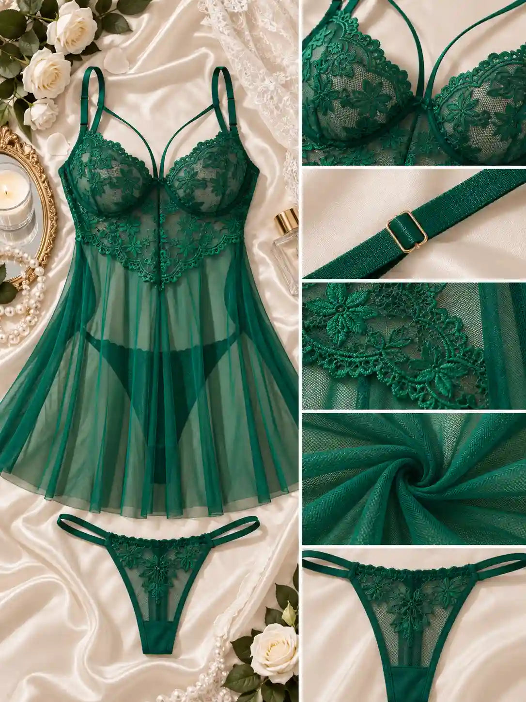 LACE MESH SHEER BABYDOLL DRESS